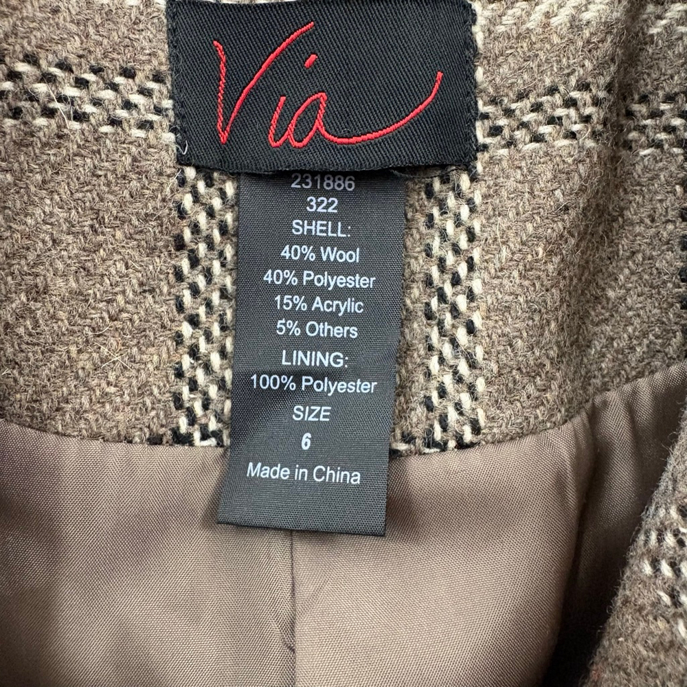 Via Women’s Wool BlendCoat Brown Cream Black Size 6 - Picture 7 of 8